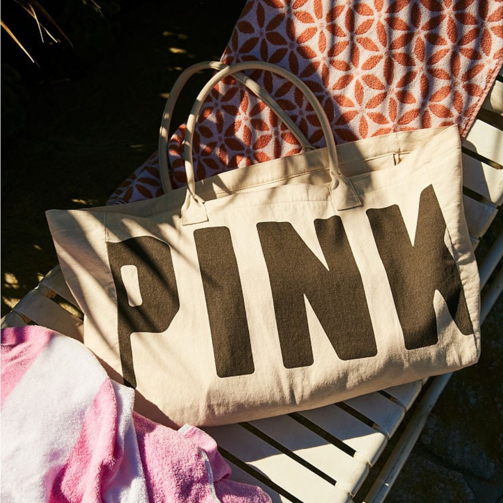 Victoria Secret Oversized Canvas Tote Bag-pink tote bag NEW